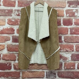 A&O International Vest Jacket Women's Small Brown White Faux Suede Buttonless